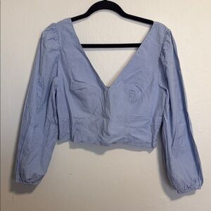 Urban Outfitters Blue Pinstripe V-Neck Blouse